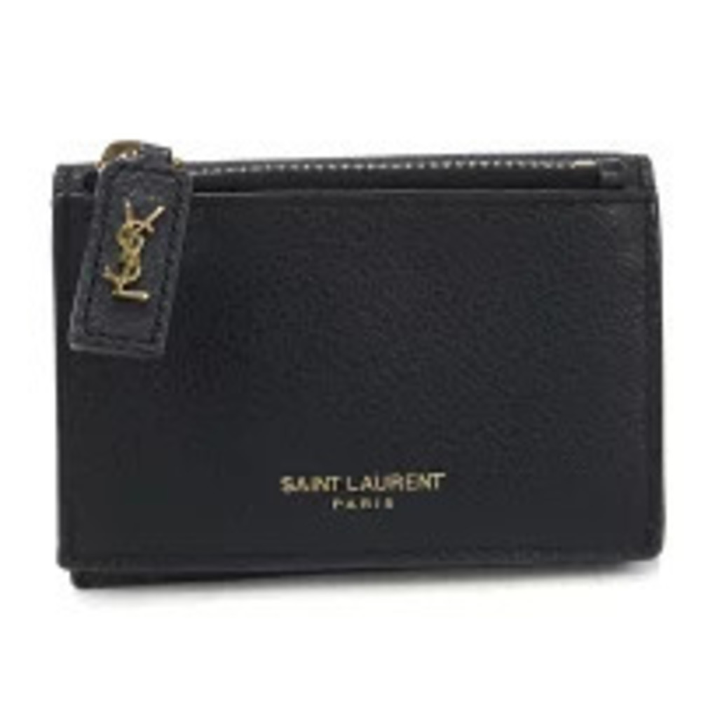 Saint Laurent Tri fold Wallet Compact Leather Black